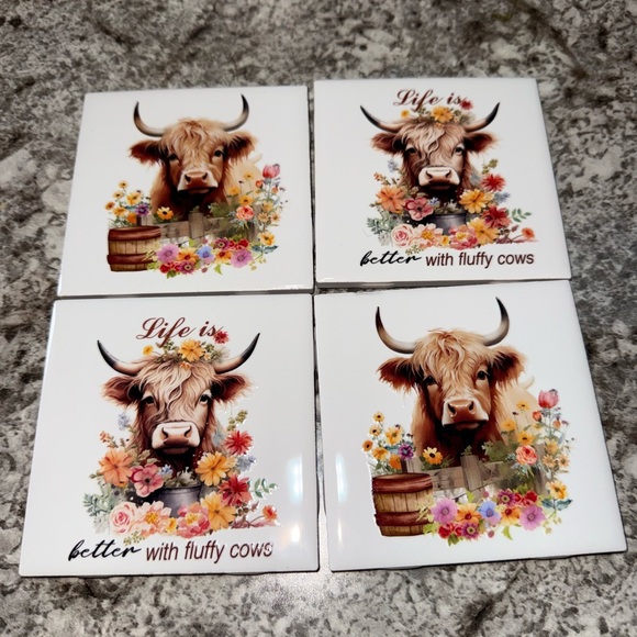 Floral Cow Coasters Set - Picture 3 of 3